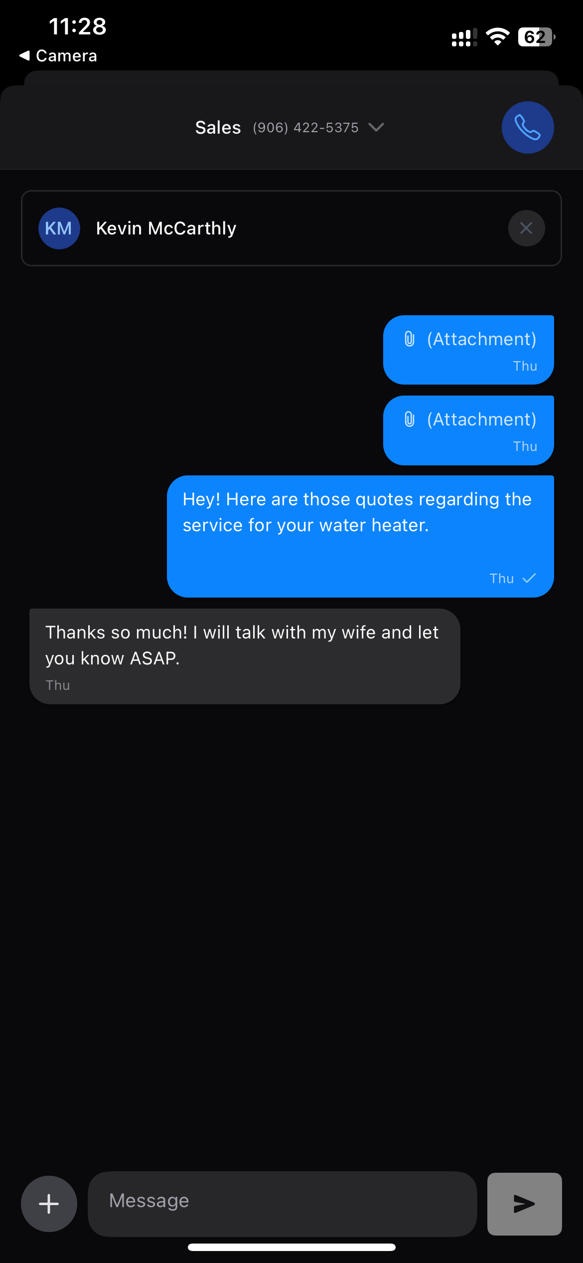 Sending Message from Contact