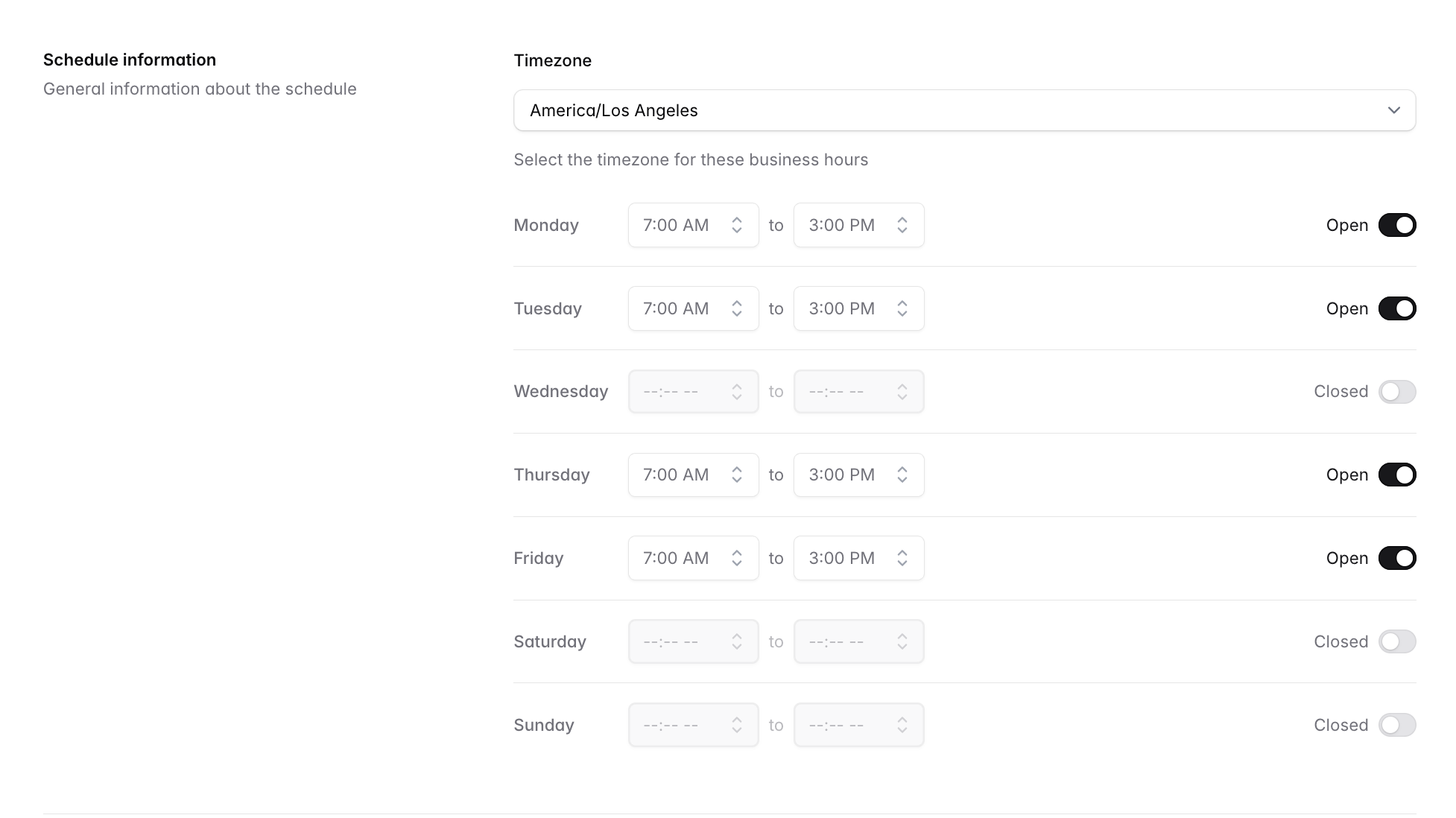 Schedule Settings